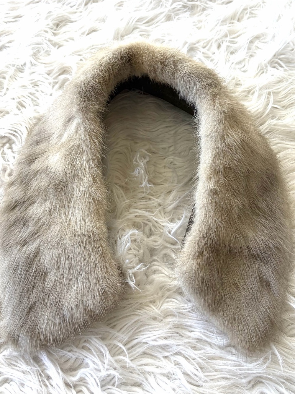 Vintage Genuine Mink Fur Collar Stole Silver Gray Beige Luxury Neck Warmer Wrap